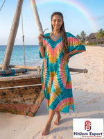 Vente en gros de robes kaftan longues en rayonne personnalisées, vêtements de plage bohèmes pour femmes, mode resort, fabricant de vêtements OEM ODM, marque privée