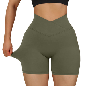 Women's High Waisted Yoga Biker Shorts V Cross Waist Workout <b>Booty</b> Butt Lifting Spandex/Nylon Four-Way Stretch Sweat-Wicking - Product Image 1