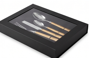 Ensemble de couverts élégants avec manche en bambou, en acier inoxydable poli miroir, pour les occasions de mariage, passe au lave-vaisselle - Product Image 6