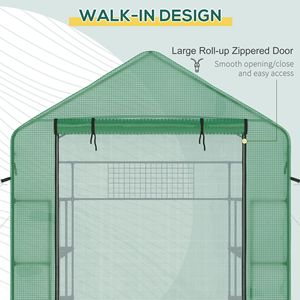 Serra Domestica con Telaio in Legno da 2,1 m, 18 Ripiani, Protezione UV, Porta con Cerniera Scorrevole, Design Walk-in per Coltivazione Fiori e Verdure - Product Image 5