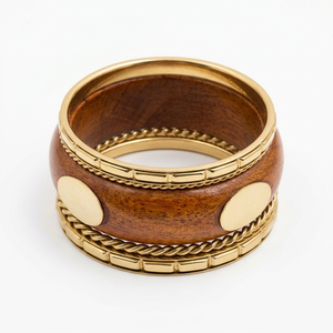 Brazaletes de Madera Estilo Bohemio Vintage con Incrustaciones de Alambre de Latón Hechas a Mano para Mujer, Joyería Étnica para Fiestas - Product Image 1