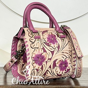 Bolso de Hombro de Cuero Genuino de Vaca para Mujer, Estilo Bohemio Occidental, con Diseño Floral Grabado a Mano, Bolso de Moda Premium - Product Image 1