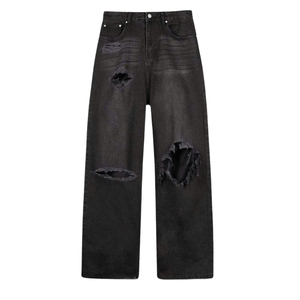 Jeans en denim délavé vintage de haute qualité pour hommes, pantalons décontractés bleus de coupe régulière, vente en gros bas quantité minimale de commande d'usine de fournisseur OEM - Product Image 2