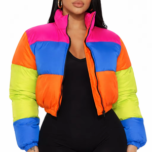Chaquetas Acolchadas Cortas Tipo Bomber para Mujer 2025, Color Sólido, Forro de Algodón Transpirable, Parches Personalizados, Manga Larga, Invierno - Product Image 1
