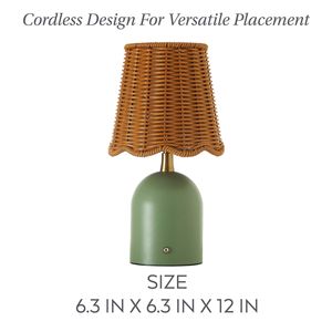 12 Inch Green Rattan Rechargeable LED <b>Touch</b> <b>Lamp</b> for Home Decor - Product Image 2