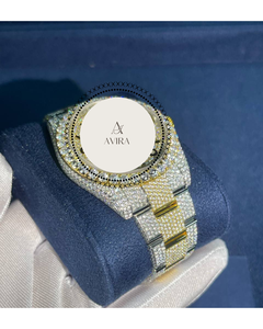 นาฬิกาข้อมือหรูหราประดับเพชรโมอิสซาไนต์ VVS แท้ 100% สีเหลืองสองเฉด ตัวเรือนสแตนเลสสตีล คุณภาพส่งออก ราคาขายส่ง - Product Image 4