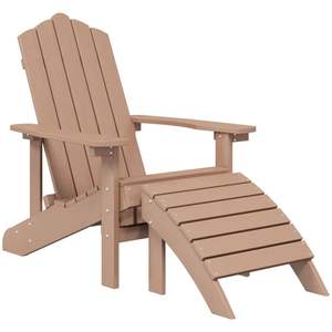 2pcs Patio Adirondack <b>Chairs</b> <b>with</b> <b>Footstools</b> HDPE Brown - Product Image 3
