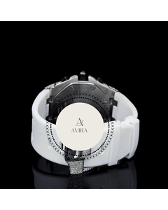 Reloj de Pulsera Analógico Jumbo de Alta Gama, Blanco, con Incrustaciones de Diamantes, Correa de Acero Inoxidable y Goma, para Fiestas y Uso Diario de Lujo - Product Image 2