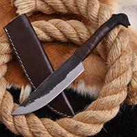 Couteau Viking en acier au carbone fait main sur mesure avec manche forgé à la main et étui en cuir fin, couteau médiéval forgé