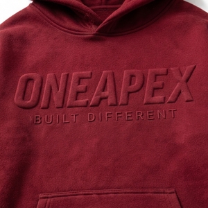 Sweat à capuche personnalisé pour homme, rouge bordeaux, en molleton épais délavé, coupe oversize, effet vieilli, avec logo en relief, style streetwear, OEM ODM - Product Image 5