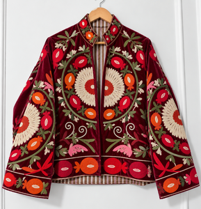 Chaqueta Bomber de Punto con Cuello Mandarín Bordado en Terciopelo, Diseño Floral, Hecha a Mano, Manga Larga, Otoño, Elegante, para Mujer - Product Image 2