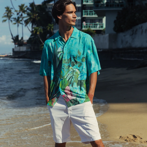 Camisa Paradise para hombre, manga corta, estampado floral tropical, informal, con botones, para playa, verano, colorida, para vacaciones, camisa de verano para hombre - Product Image 2