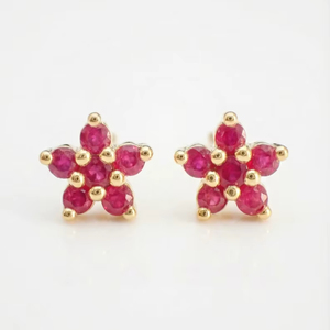 Boucles d'oreilles clous fleur saphir rose en argent sterling 925 plaqué or 14 carats, cadeau pierre de naissance de septembre pour femme - Product Image 1