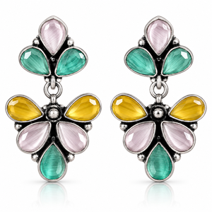 Wholesale Multicolor Oxidized Silver Plated Floral Dangle <b>Earrings</b> for Women | <b>Fashion</b> Ethnic Statement Jewelry - Product Image 1