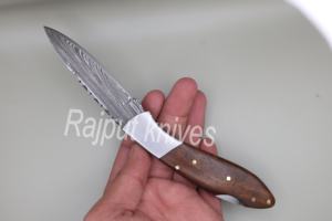 Navaja plegable de alta calidad con bloqueo trasero, hoja de acero de Damasco y mango de madera, 18 cm de longitud total, para uso diario. - Product Image 3