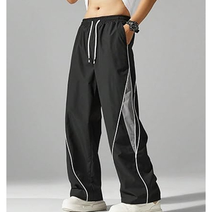 Pantalon de survêtement noir pour homme avec bande latérale, taille élastique et cordon de serrage, décontracté, léger, respirant, en maille, style printemps - Product Image 5