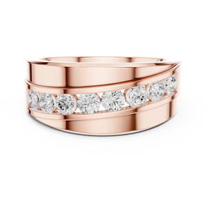 Rose Gold Lab Grown Diamond Men's Band Ring, Round Cut Diamond Channel Set Wedding Ring, Modern Luxury Fine Jewelry <b>Gift</b> - Product Image 1