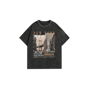T-shirt graphique oversize pour homme, style vintage délavé, coton, New York Los Angeles, streetwear, tee-shirt décontracté - Product Image 2