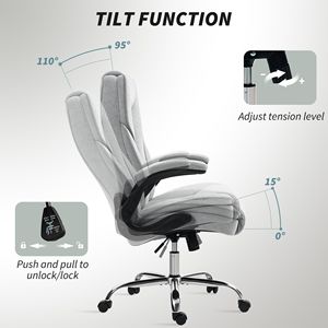 Comoda Sedia da Ufficio Direzionale Grigia con Braccioli Ribaltabili, Certificata BIFMA, in Tessuto Diamantato e PU, Sedia da Scrivania per Casa e Ufficio - Product Image 6