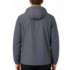 OEM Custom Men's Water Resistant Lightweight Athletic Windbreaker <b>Jacket</b> Dark Gray Contrast Black Chest Stripe <b>Zip</b> <b>Up</b> <b>Jacket</b> - Product Image 4
