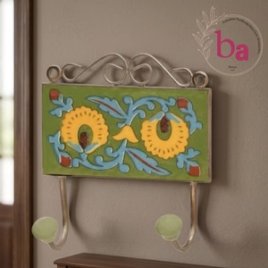 Beads Art Ba Vintage Metal Wall Mounted Multifunctional <b>Hook</b> Flower Pattern Green Yellow Blue 2 <b>Hooks</b> Handmade <b>Decorative</b> <b>Coat</b> - Product Image 4