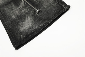 Pantalon cargo noir délavé avec poches zippées, coupe ample, taille mi-haute, longueur intégrale, en tissu de coton tissé, style hip-hop - Product Image 2