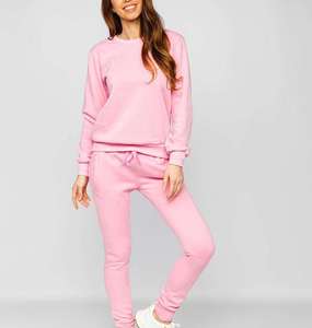 Conjunto Deportivo de Algodón Rosa para Mujer, Cuello Redondo, Manga Larga, Cierre con Cordón, Bolsillos Laterales, Ropa Casual de Primavera, Alta Calidad - Product Image 3