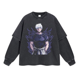 เสื้อยืดสตรีทแวร์ผู้ชายผ้าฝ้าย 100% สองชั้น สไตล์วินเทจ สีซีดพิมพ์ลาย หนานุ่ม - Product Image 1