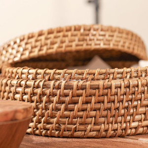 Rattan Storage <b>Box</b>, <b>Round</b> Bread Basket with Lid, Eco-friendly Rattan Jewelry Organizer & Kitchen Food Container - Product Image 2