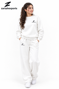 Conjunto de 2 Piezas para Mujer, Sudadera y Pantalones de Felpa Gris, 100% Algodón, Corte Holgado Informal, Cuello Redondo, Bolsillos, Color Sólido - Product Image 2