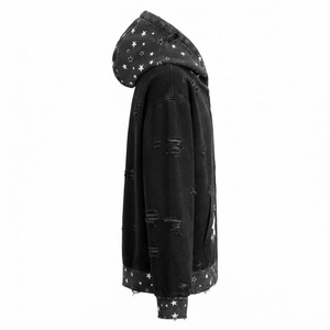<b>Vintage</b> Acid Wash Black Zip Up Hoodie <b>Oversized</b> Distressed Star Print Streetwear Unisex Hooded <b>Sweatshirt</b> - Product Image 3