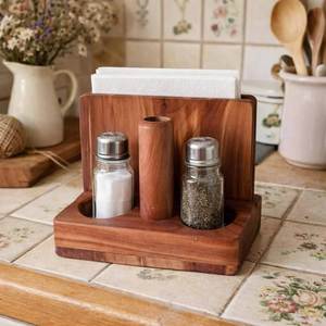 AZ ENTERPRISES Porte-serviettes en bois avec salières et poivrières, design moderne sur pied pour utilisation sur table - Product Image 4