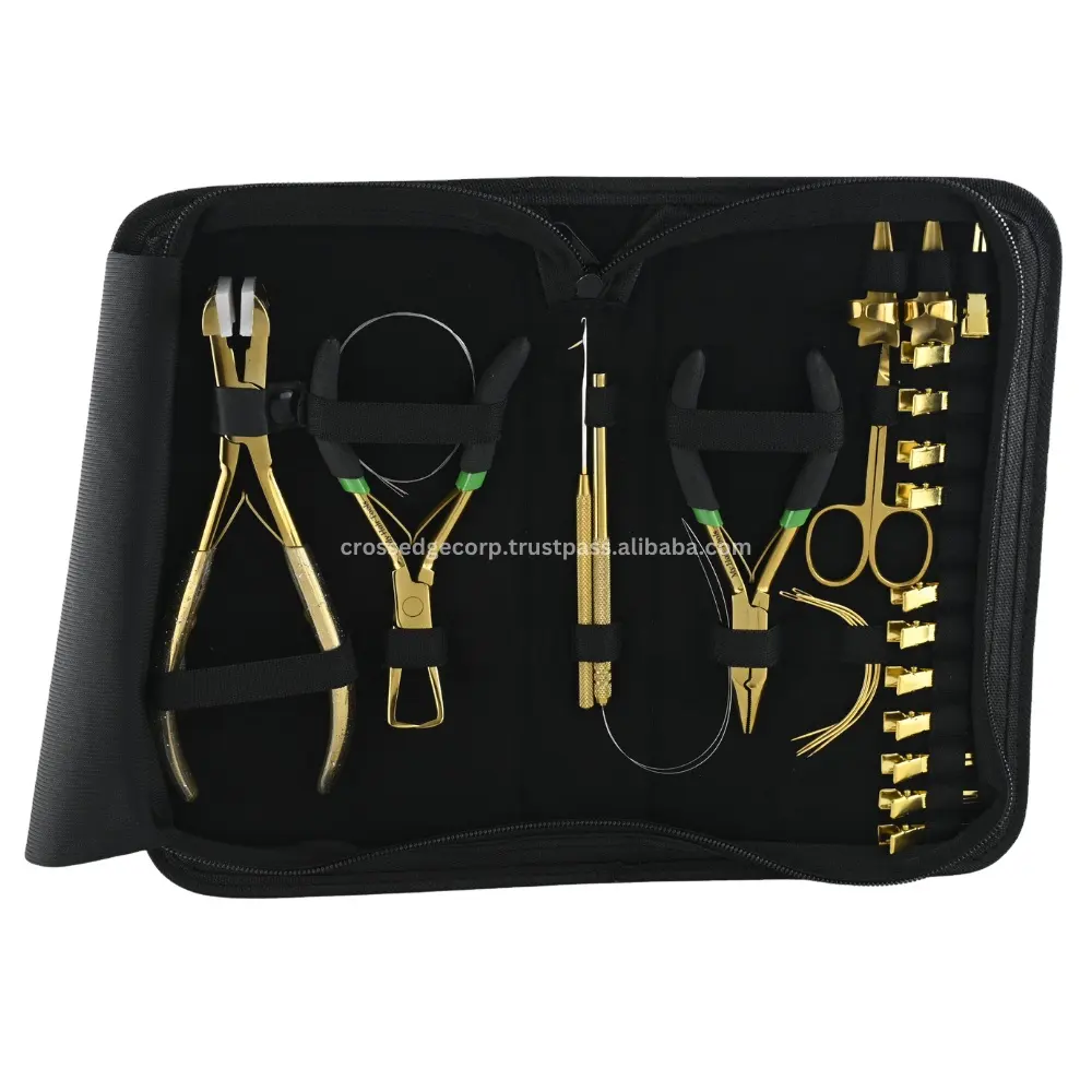 All in one Hair Extension Tools kit Includes 2pcs Parting Finger and 12pcs hair sectioning clips also Microbeads crimping plier