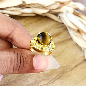 New Arrival Bohemia <b>Tiger</b> <b>Eye</b> <b>Ring</b> Tribal Brass Gemstone Women 18k Gold Plated Vintage Statement Band Wholesale/OEM/ODM - Product Image 3