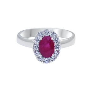Ensemble de bijoux Memoria en argent sterling 925 massif avec rubis naturel ovale et halo de zircone cubique, comprenant collier, boucles d'oreilles et bague - Vente en gros - Product Image 2