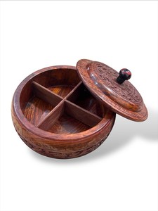 Caja de almacenamiento de madera hecha a mano con compartimentos divididos para frutos secos y frutas deshidratadas, expositor redondo tallado para mesa, artesanía antigua - Product Image 5