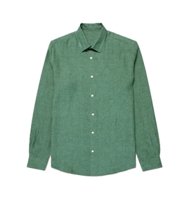 Chemise habillée personnalisable pour homme en lin et coton, manches longues, col rabattu, unie, de haute qualité, décontractée, respirante, tissée - Product Image 1