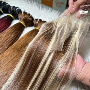 Extensions de cheveux humains vierges 100% Super Bone Straight pour perruque blonde ombrée avec fermeture assortie Produit aligné sur les cuticules - Product Image 1