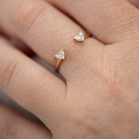 Bague de fiançailles en or jaune 10K massif avec deux diamants CZ blancs taille cœur, bague à deux pierres, cadeau, bagues en moissanite
