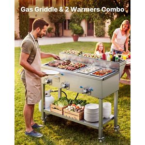 Plancha de Propano Comercial para Exteriores con 3 Quemadores (11,600 BTU Cada Uno), Construcción de Acero Inoxidable, Dos Recipientes para Calentar Alimentos de Tamaño 1/3 - Product Image 2