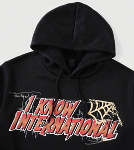 Sweat à capuche personnalisé à manches longues en molleton 100 % coton biologique, imprimé crâne, style vintage décontracté, avec cordon de serrage et épaules tombantes - Product Image 2