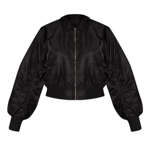 Chaqueta Bomber Negra de Seda/Algodón, Unisex, Estilo Urbano, Grosor Estándar, Tejido Resistente al Agua, Mangas Fruncidas, Frente Moderno - Product Image 1