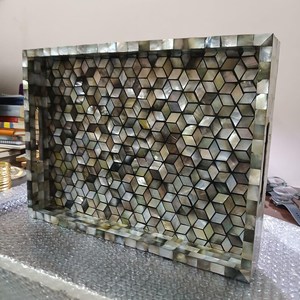 Plateau rectangulaire en mosaïque de coquillages fait main, décoration moderne pour la maison, artisanat artisanal, plateau de service en coquillages naturels incrustés - Product Image 2