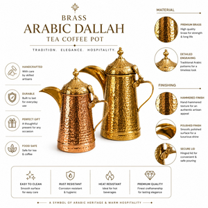 Brass Arabic Dallah Coffee <b>Pot</b> <b>Set</b> | Hammered <b>Tea</b> Coffee Maker for Eid Ramadan Gulf Style Serveware Gift Luxury Kitchen Decor - Product Image 4