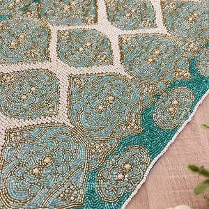 Oriental Handmade Fabric Table <b>Runner</b> Beaded Lotus Design Irregular Shape Mats & Pads - Product Image 1
