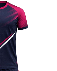 Conjunto de camiseta de fútbol azul marino y granate personalizado, de manga corta, transpirable, de poliéster, con pantalones cortos a juego para hombre - Product Image 4