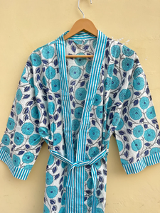 Bata Kimono de Algodón 100% Tejido con Estampado de Dibujos Animados para Mujer, Camisón de Verano Hecho a Mano, Cuello en V, Cintura Elástica, Largo Completo - Product Image 2