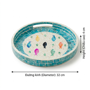 Bandeja de Servir Colgante de Cerámica Hecha a Mano, Duradera, Ecológica, Impermeable, Moderna, con Borde Azul y Patrón de Peces Coloridos - Product Image 4