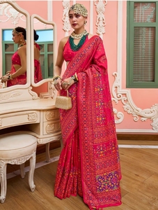 Sari de Diseño KV para Mujer, Mezcla de Seda, Color Rosa, con Diseño Tejido y Blusa sin Coser - Product Image 2