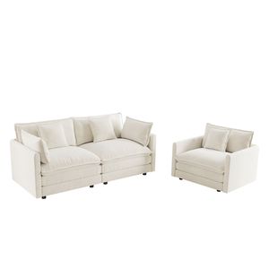 Set Divano a 2 Posti e Poltrona Decorativa, 2 Pezzi, in Ciniglia Imbottita per Soggiorno, Set di Sedie Confortevoli - Product Image 4